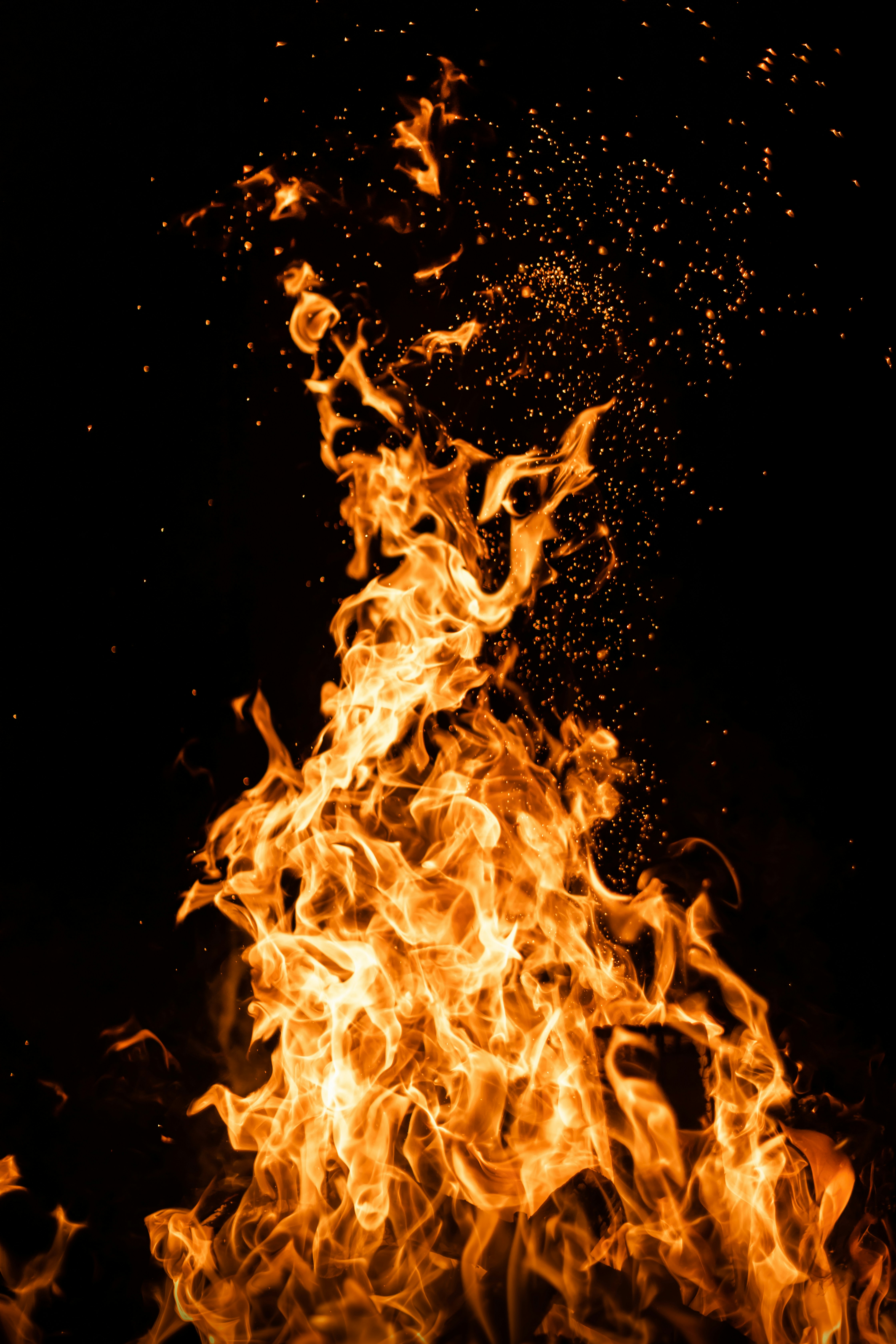 A fire burning in the dark